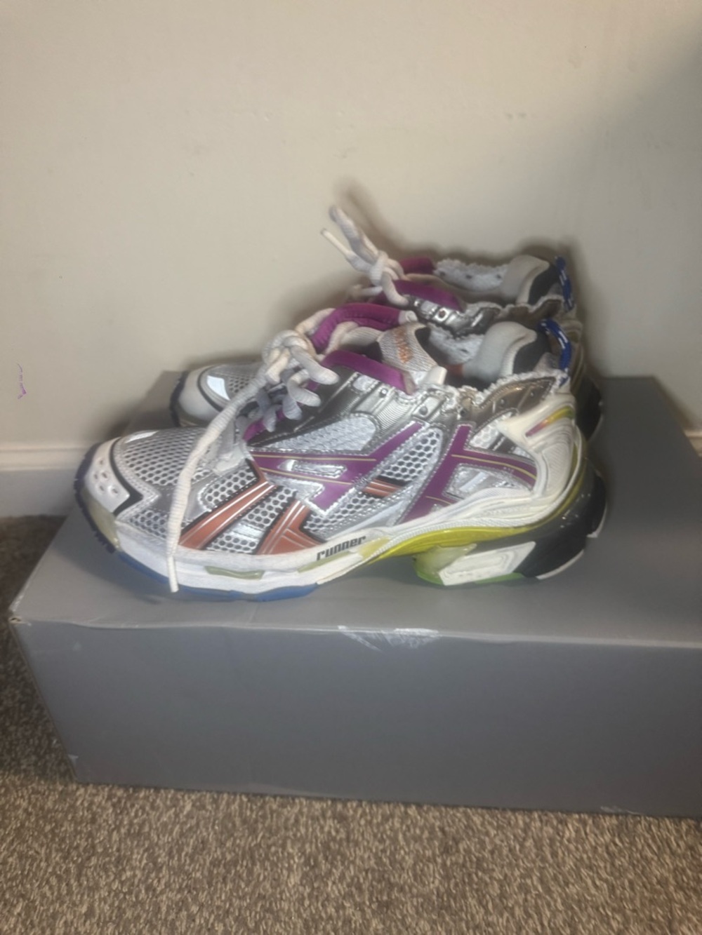 Balenciaga White and Purple Track Runner Sneakers - Picture 2 of 6
